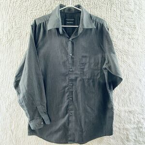 Via Europa Men's Dress Shirt Long Sleeve Blk/Wht Stripe Medium 14 1/2 32-33